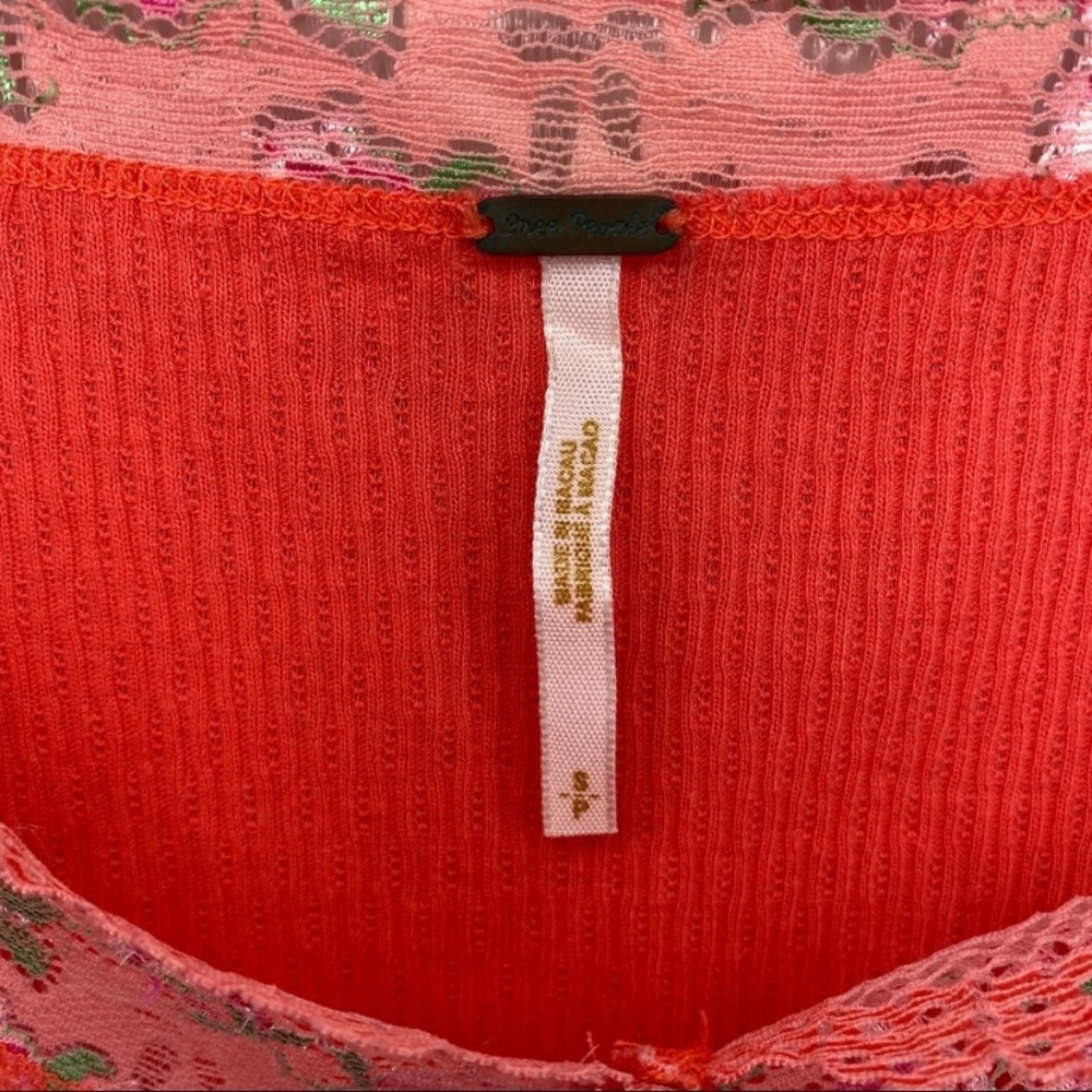 Y2K Free People Coral Ribbed Lace Neckline Tank Top - Picture 7 of 9
